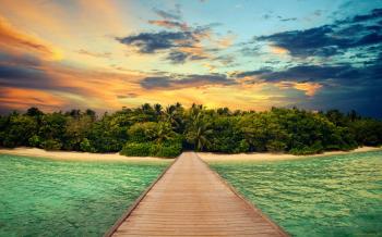 Wood Pier To Tropical Rainforest Island wallpapers | Freshwallpapers