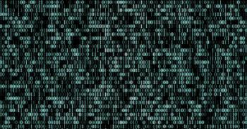 Digital technologies. Binary code wall random numbers glowing on a ...