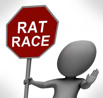 Rat Race Red Stop Sign Shows Stopping Hectic Work Competition