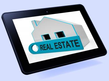 Real Estate House Tablet Means Homes Or Buildings On Property Market
