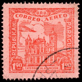 Red Asuncion Cathedral Airmail Stamp