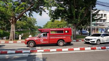 Red Cab or songtaew in Chiang Mai, Thailand