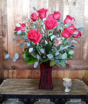 One Dozen Red Roses In Red Vase in Las Vegas, NV | Windmill Floral ...