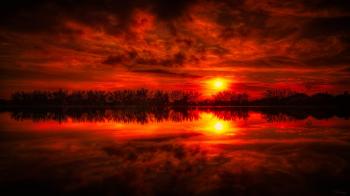 Red Sunset Peaceful Lake Reflections Nature Landscapes Wallpaper Hd ...
