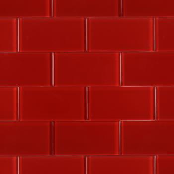 Shop For Loft Cherry Red Polished 3x6 Glass Tile at TileBar.com