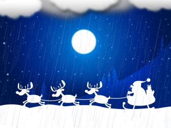 Reindeer Snow Indicates Father Christmas And Animal