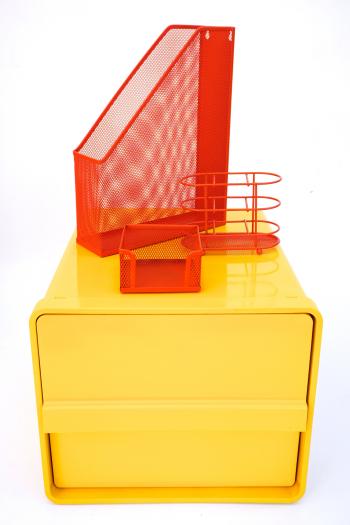 FIRE ORANGE Retro MODERN Industrial Metal Office Organizer Set Color ...