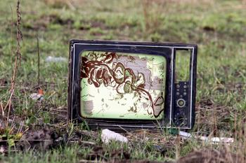retro tv on grass