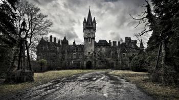 Download Wallpaper 1920x1080 castle, road, gray, gloomy, thrown ...
