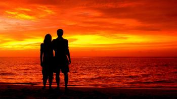 Wallpaper Couple, Silhouette, Romantic, Beach, Sunset, 4K, Love, #5066