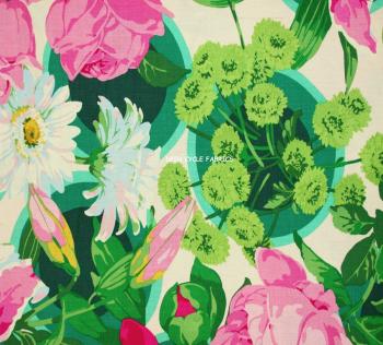 Fabric 1yd 20" Flower Garden Bunches Lily Rose Pink Martha Negley ...