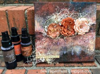SewPaperPaint: Rusty Mixed Media Floral Canvas with Lindy's