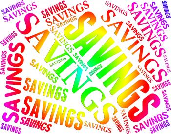 Savings Word Shows Text Save And Money