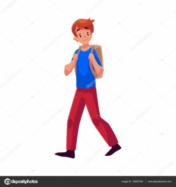 School boy, teenager walking, going somewhere with backpack — Stock ...