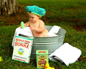 Shirtless Baby Boy in Galvanized Tub