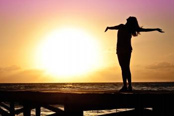 Free picture: silhouette, sunrise, woman, beach