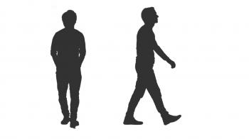 Silhouette of walking man on transparent background, 2 in 1, alpha ...
