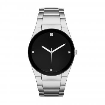 Men's Silver Round with Diamond Dial Watch