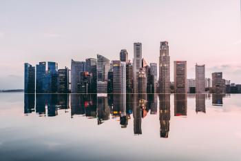 Singapore's skyline during sunset : singapore