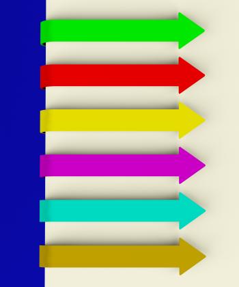 Six Multicolored Long Arrow Tabs Over Paper For Menu List Or Notes
