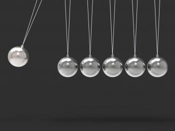 Six Silver Newtons Cradle Shows Blank Spheres Copyspace For 6 Letter W