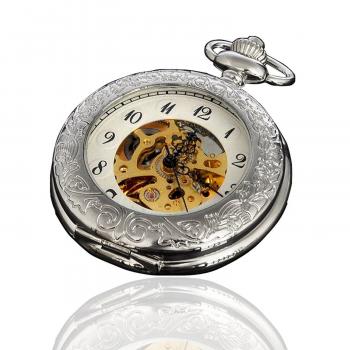 Silver Magnifying Glass Case Skeleton Type Analog Mens Automatic ...