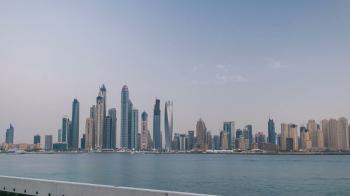Dubai Marina skyline with JBR day to night transition timelapse as ...