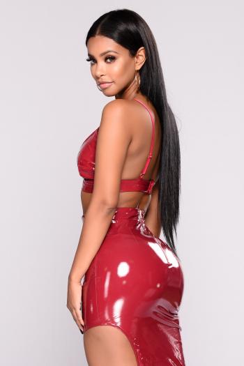 Women Stand Your Ground Latex Set - Wine Side Slit Bra Type Top Back ...