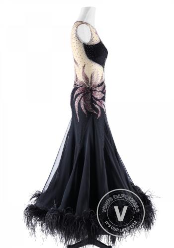 Gorgeous Black Feather Ballroom Smooth Competition Dance Dress ...
