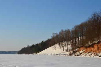 Snow on frozen lake