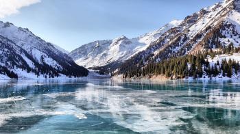 Snowy and icy lake