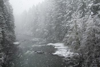 South Santiam River in snow, Oregon