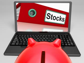 Stocks Laptop Means Trading And Investment On Web