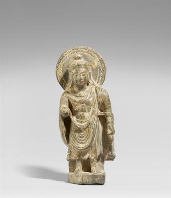 A Gandhara grey stone figure of Bodhisattva Maitreya. 2nd/3rd ...