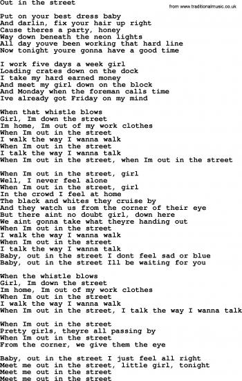 Bruce Springsteen song: Out In The Street, lyrics
