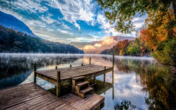 Lakes: Stunning Lake Landscape Beautiful Pier Clouds Docks Mountains ...