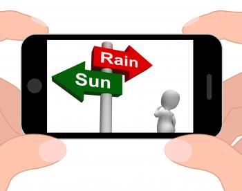 Sun Rain Signpost Displays Weather Forecast Sunny or Raining