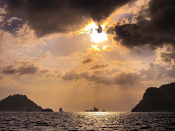 Sun Rays over Sea With Islands