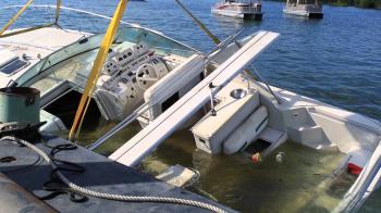 Sunken Boat Recovery: 43ft Cruiser in 150ft deep water - YouTube