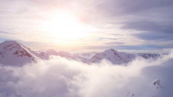 Epic Aerial Flight Through Mountain Clouds Towards Sunrise Beautiful ...