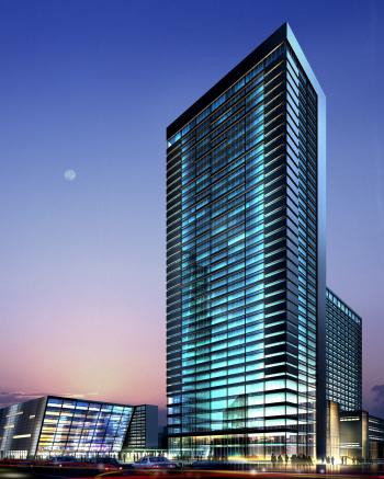 Tall Building with Glass Exterior in Town 3D model MAX