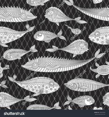 Vector Nautical Seamless Monochrome Pattern Delicate Stock Vector ...