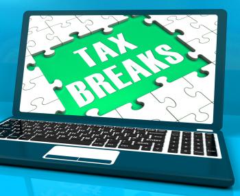 Tax Breaks On Laptop Showing Internet Taxing