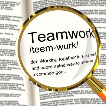 Teamwork Definition Magnifier Showing Combined Effort And Cooperation