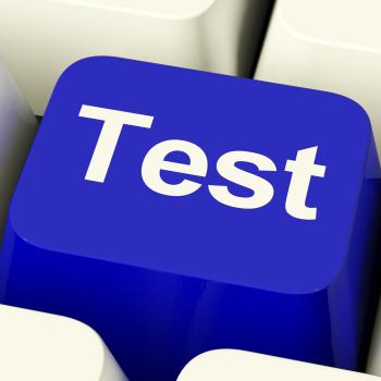 Test Computer Key In Blue Showing Quiz Or Online Questionnaire