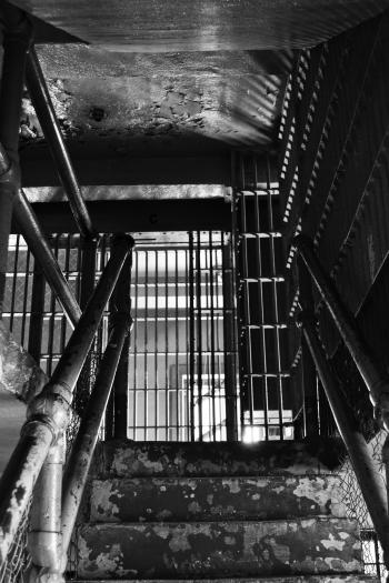 The staircase leading to the prison room