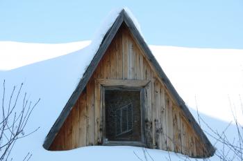 through a wooden cabin window