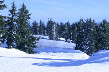 Timberline Lodge, Oregon, Blue Shadows on snow