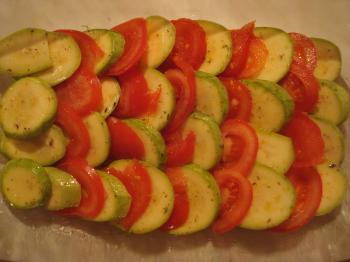 Tomatoes and zucchini dish in preparatio