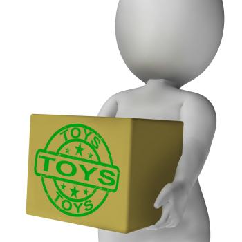Toys Box Means Shopping And Buying For Children Or Kids